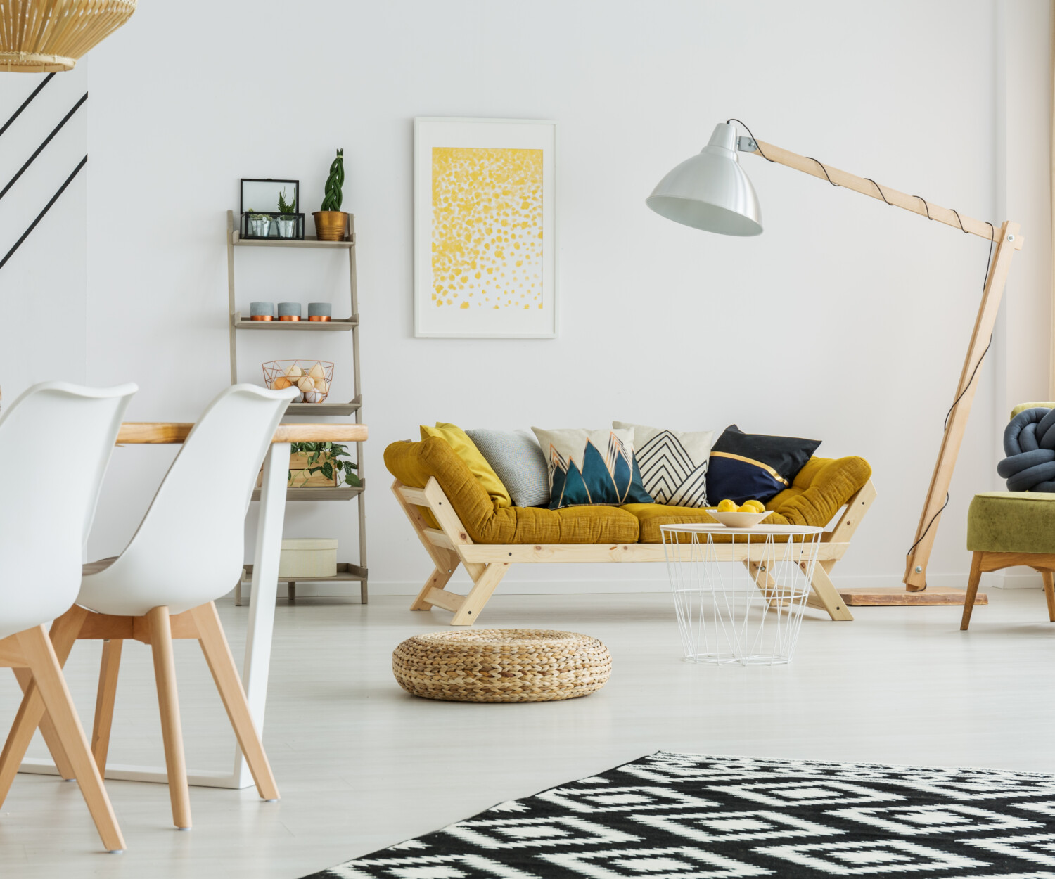 Black and white carpet on a modern living room floor